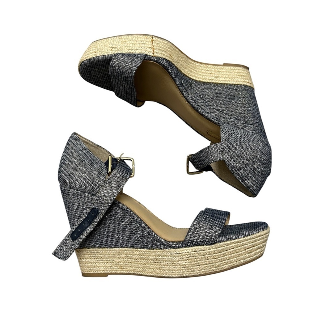 ANTONIO MELANI Lauralyn Navy Blue And Gold Wedge Sandals, Size 9M